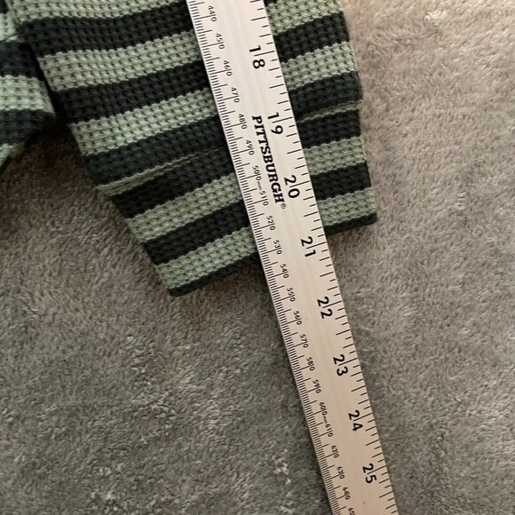 Lou Grey Women Green Striped Cowl Neck Slouchy Stretch Relaxed Waffle Knit Top S - Picture 9 of 9